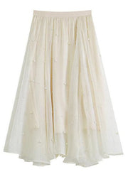 Loose Apricot Pearl Elastic Waist Tulle Skirt Summer