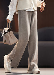 Loose Apricot Pockets Elastic Waist Woolen Pants Spring