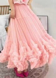 Loose Apricot Ruffled Elastic Waist Tulle Skirts Summer