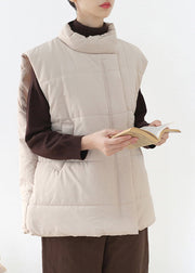 Loose Apricot Stand Collar Zippered Warm Thick Parka Waistcoat Winter