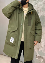 Loose Army Green Hooded Zippered Pockets Duck Down Men Down Coats Winter