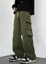 Loose Army Green Pockets Drawstring Cotton Mens Pants Casual Spring