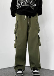 Loose Army Green Pockets Drawstring Cotton Mens Pants Casual Spring