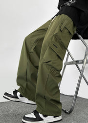 Loose Army Green Pockets Drawstring Cotton Mens Pants Casual Spring