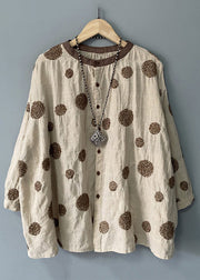 Loose Beige Button Dot Patchwork Linen Shirts Spring