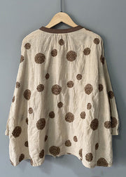 Loose Beige Button Dot Patchwork Linen Shirts Spring