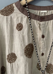 Loose Beige Button Dot Patchwork Linen Shirts Spring