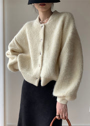 Loose Beige Button Solid Thick Wool Knit Coats Spring