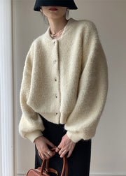 Loose Beige Button Solid Thick Wool Knit Coats Spring