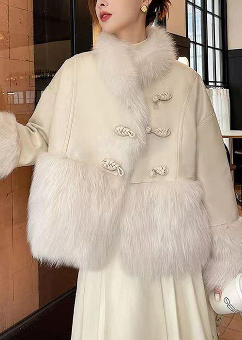 Loose Beige Fur Collar Patchwork Duck Down Down Coat Winter