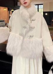 Loose Beige Fur Collar Patchwork Duck Down Down Coat Winter