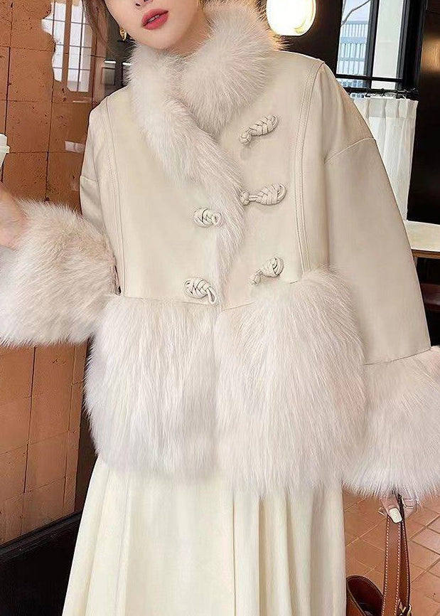 Loose Beige Fur Collar Patchwork Duck Down Down Coat Winter