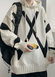 Loose Beige Hooded Cozy Knit Men Sweaters Winter