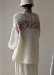 Loose Beige O Neck Hollow Out Knit Sweaters Spring