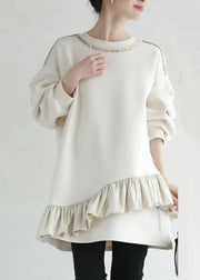 Loose Beige Ruffled Nail Bead Cotton Streetwear Spring