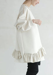 Loose Beige Ruffled Nail Bead Cotton Streetwear Spring