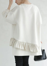 Loose Beige Ruffled Nail Bead Cotton Streetwear Fall