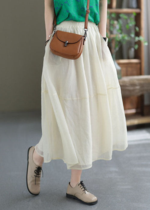 Loose Beige Solid Color Patchwork Tulle A Line Skirts Summer