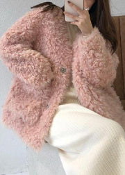 Loose Beige V Neck Pockets Teddy Faux Fur Coat Spring