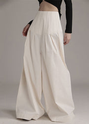 Loose Beige Zippered High Waist Cotton Wide Leg Pants Spring