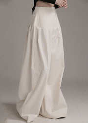 Loose Beige Zippered High Waist Cotton Wide Leg Pants Spring