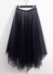 Loose Black Asymmetrical High Waist Tulle Skirt Summer