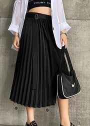 Loose Black Asymmetrical Patchwork Cotton Pleated Skirt Summer