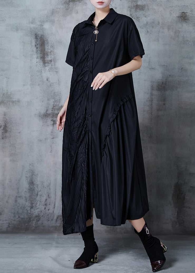 Loose Black Asymmetrical Patchwork Wrinkled Cotton Dress Summer