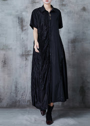 Loose Black Asymmetrical Patchwork Wrinkled Cotton Dress Summer