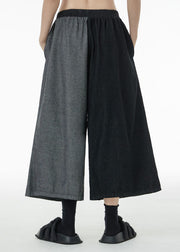 Loose Black Asymmetrical Print Cotton Wide Leg Pants Summer