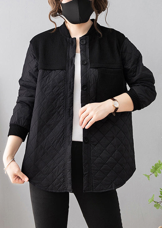 Loose Black Button Patchwork Thin Cotton Coat Long Sleeve