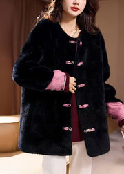 Loose Black Button Wear On Both Sides Leather And Fur Coats Winter