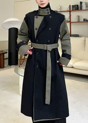 Loose Black Double Breast Pockets Patchwork Cotton Men Trench Coats Winter