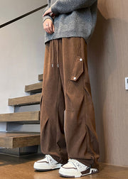 Loose Black Drawstring Elastic Waist Warm Fleece Men Pants Spring