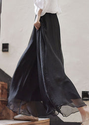 Loose Black Elastic Waist Draping Linen Wide Leg Pants Summer