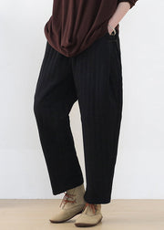 Loose Black Elastic Waist Thick Cotton Pants Winter