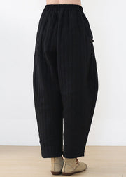 Loose Black Elastic Waist Thick Cotton Pants Winter