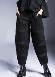 Loose Black Elastic Waist Warm Fleece Harem Pants Winter