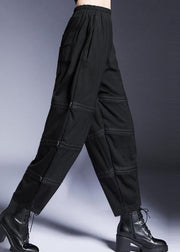 Loose Black Elastic Waist Warm Fleece Harem Pants Winter