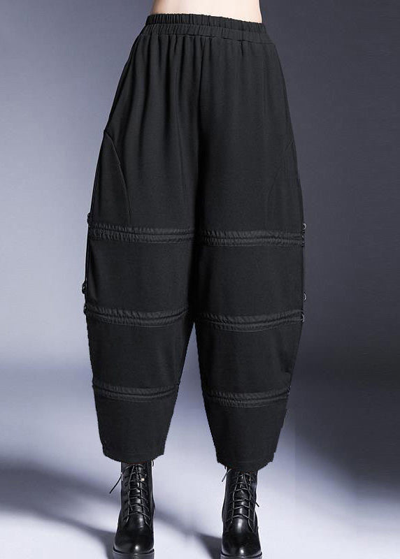 Loose Black Elastic Waist Warm Fleece Harem Pants Winter