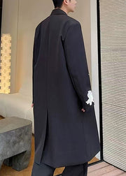 Loose Black Embroideried Button Spandex Men Long Trench Coat Fall