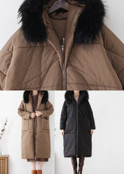 Loose Black Fur Collar Thick Hooded Maxi Parka Winter