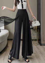 Loose Black High Waist Draping Chiffon Wide Leg Pants Summer