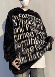 Loose Black Hooded Letter Mink Velvet Men Sweaters Winter