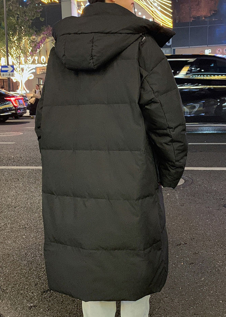 Loose Black Hooded Pockets Duck Down Men Down Coats Winter