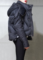 Loose Black Hooded Zip Up Duck Down Down Coat Winter