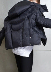 Loose Black Hooded Zip Up Duck Down Down Coat Winter