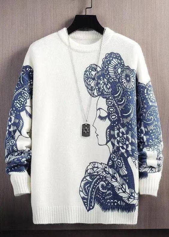 Loose Black O-Neck Cozy Knit Men Pullover Sweaters Spring