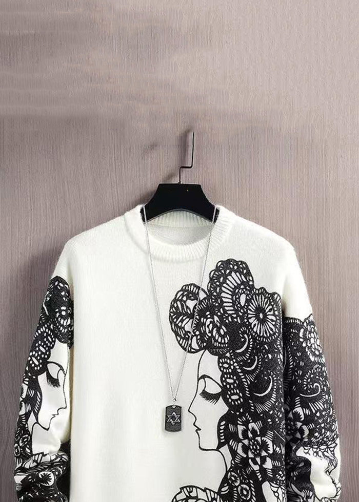 Loose Black O-Neck Cozy Knit Men Pullover Sweaters Spring