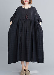 Loose Black O-Neck Plaid Patchwork Maxi Dresses Summer
